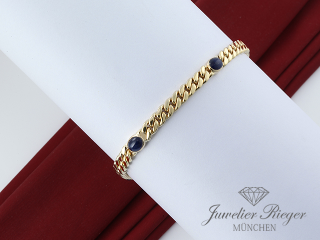 Bild 5 der Galerie: Wondervolles Panzer-Armband Gelbgold 585 blaue Saphire Länge 19,5 cm Gold