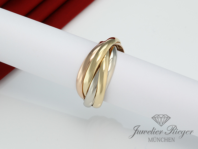 Bild 1 der Galerie: Cartier Ring Trinity 5-Band Gelbgold Weissgold Rosegold 750 Gr 55 Gold