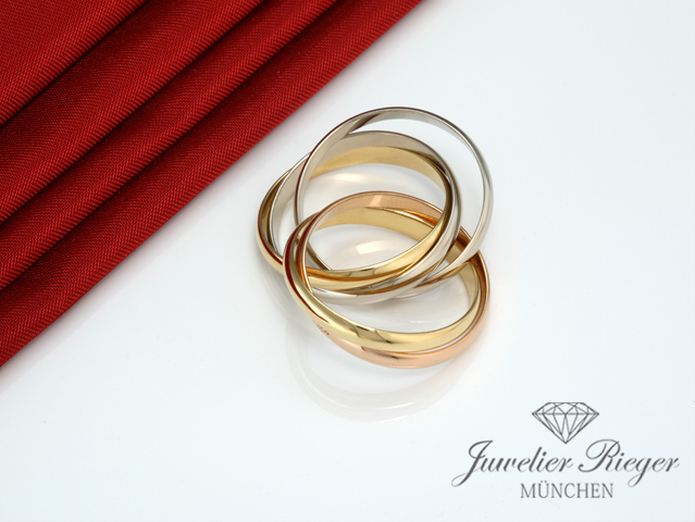 Bild 3 der Galerie: Cartier Ring Trinity 5-Band Gelbgold Weissgold Rosegold 750 Gr 55 Gold