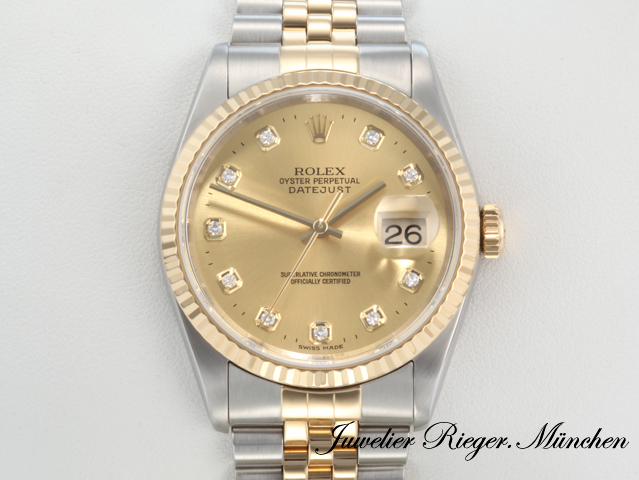 Bild 1 der Galerie: Rolex Datejust 36 mm 16233 2002 Stahl Gelbgold 750 Diamanten Automatik