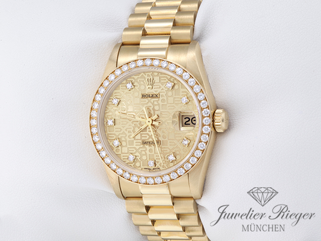 Bild 2 der Galerie: Rolex Medium Datejust 31 mm 68288 1992 Gelbgold 750 Diamanten Automatik Gold