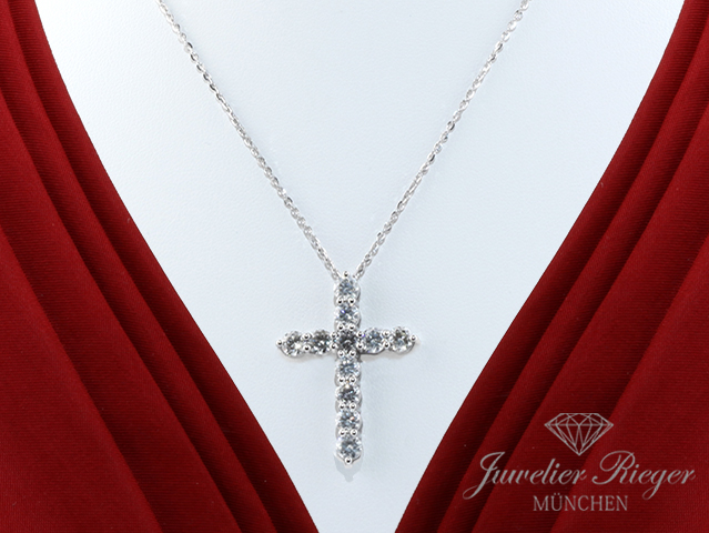 Bild 1 der Galerie: Ungetragen: Collier Weissgold 750 Kreuz Anhänger Diamanten 3,34 ct. Brillanten