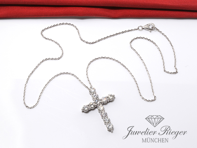 Bild 3 der Galerie: Ungetragen: Collier Weissgold 750 Kreuz Anhänger Diamanten 3,34 ct. Brillanten