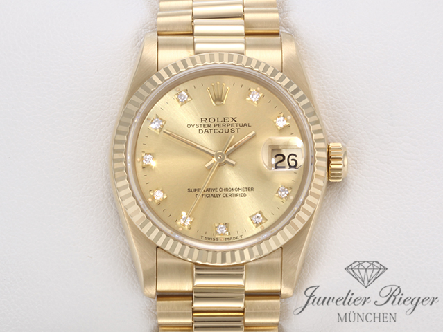 Bild 1 der Galerie: Rolex Medium Datejust 31 mm Gelbgold 750 Diamanten Automatik Gold Damen