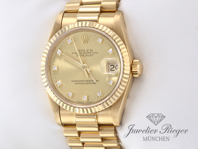 Bild 2 der Galerie: Rolex Medium Datejust 31 mm Gelbgold 750 Diamanten Automatik Gold Damen