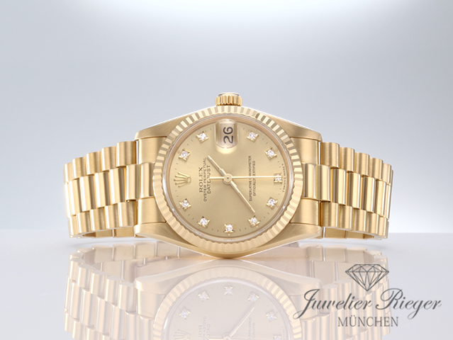 Bild 4 der Galerie: Rolex Medium Datejust 31 mm Gelbgold 750 Diamanten Automatik Gold Damen