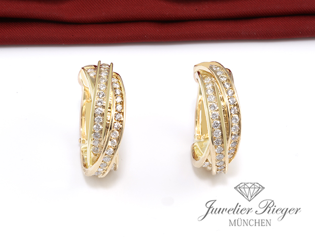 Bild 4 der Galerie: Cartier Creolen Trinity Gelbgold 750 Diamanten Brillanten Ohrringe Gold