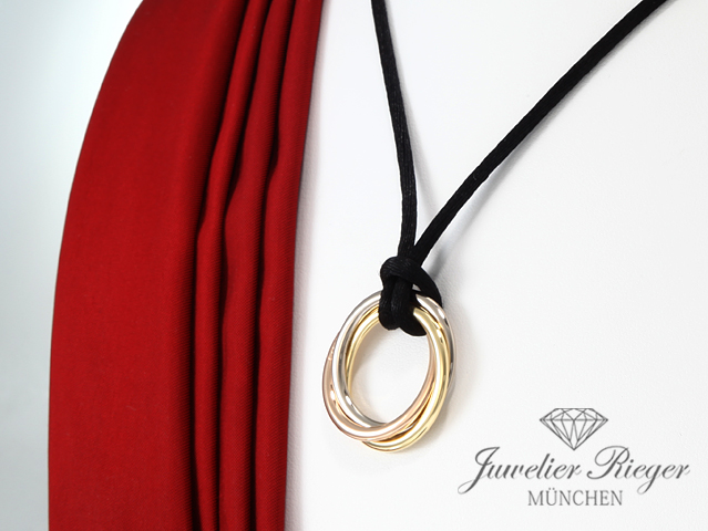 Bild 2 der Galerie: Cartier Collier Trinity Gelbgold Rosegold Weissgold 750 Stoff-Kordell Gold