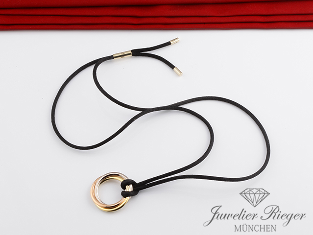 Bild 4 der Galerie: Cartier Collier Trinity Gelbgold Rosegold Weissgold 750 Stoff-Kordell Gold