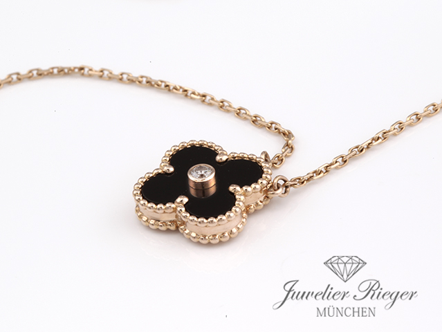 Bild 3 der Galerie: Van Cleef & Arpels Collier Vintage Alhambra Rosegold 750 Onyx Holiday Edition