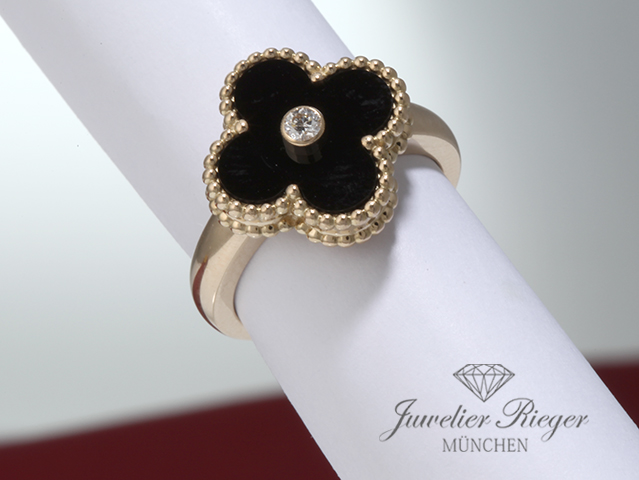 Bild 1 der Galerie: Van Cleef & Arpels Ring Vintage Alhambra Gr. 55 2019 Gelbgold 750 Diamant Onyx