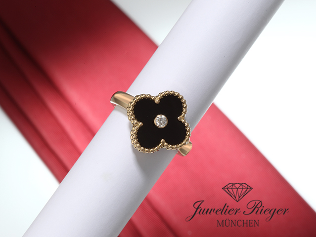 Bild 2 der Galerie: Van Cleef & Arpels Ring Vintage Alhambra Gr. 55 2019 Gelbgold 750 Diamant Onyx