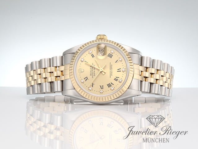 Bild 4 der Galerie: Rolex Medium Datejust Stahl Gelbgold 750 Diamanten Automatik Gold Stahl